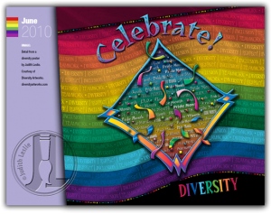 Judith Leslie’s Pride Month Diversity Artworks! design was published in the Diversity Resources, Inc. Multicultural Calendar