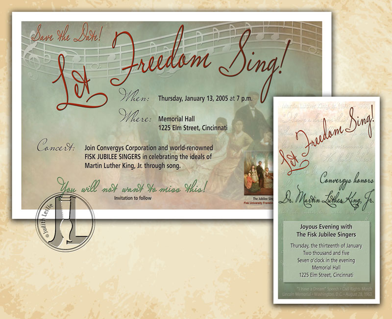 Convergys Corporation Let Freedom Sing! Fisk Jubilee Singers Save the Date Card and Bookmark