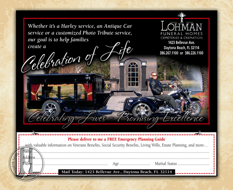 Lohman Funeral Homes Harley Ad with Coupon
